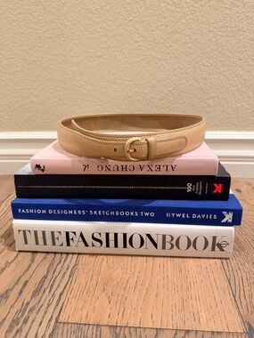 Vintage Lanvin Neutral Textured Belt with Gold Buckle